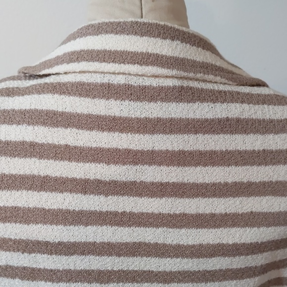 St John Santana Knit Terra Sand White Striped Two Blazer Jacket - Picture 5 of 7